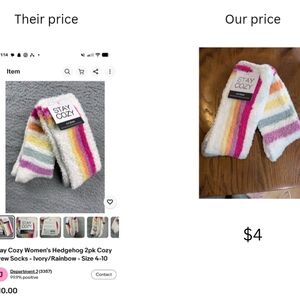 Women's Striped Fuzzy Socks - Ivory/Rainbow